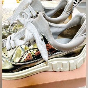 Miu Miu Silver and White Women's Sneakers